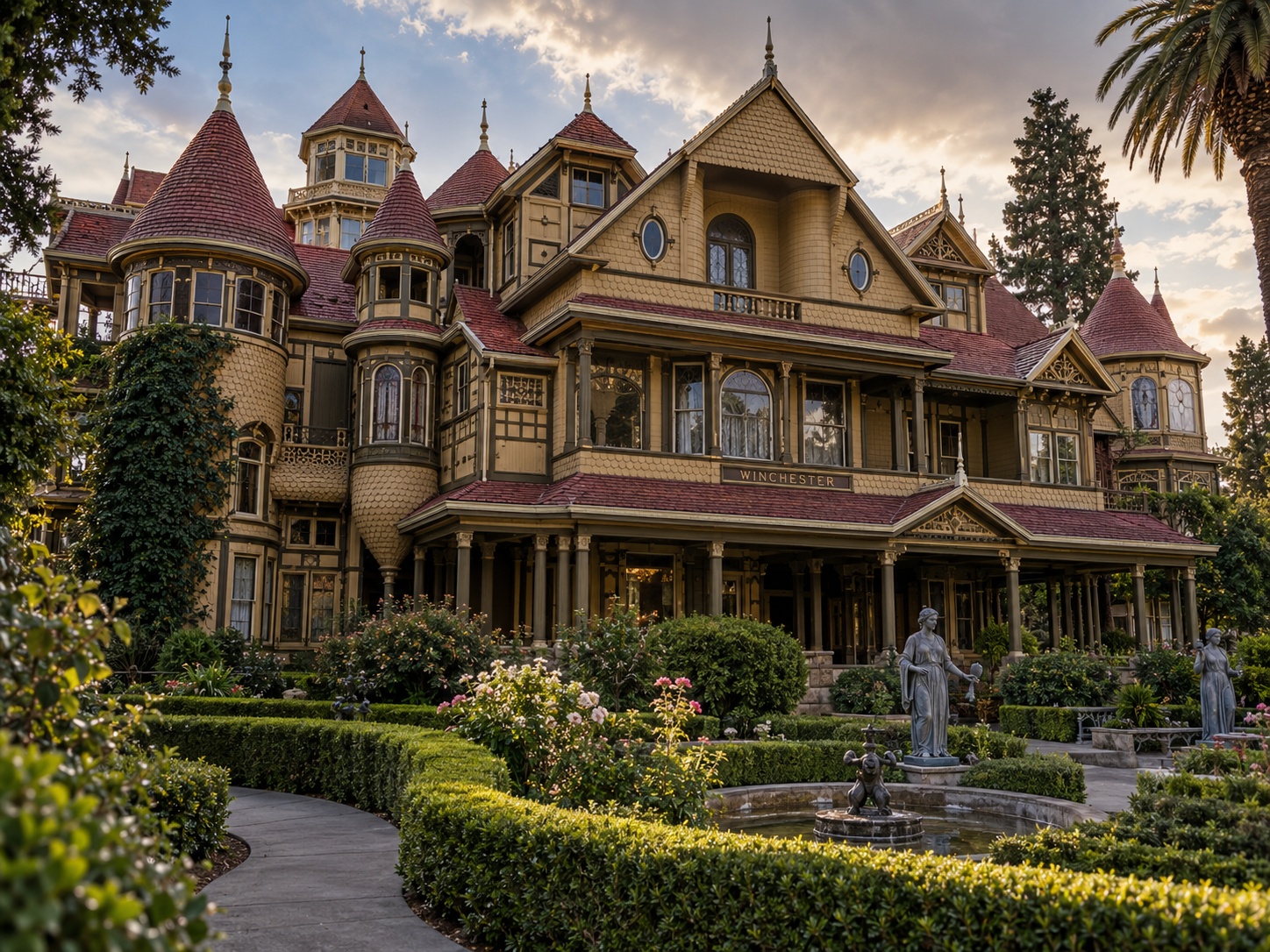 Historic Victorian house surrounded by gardens